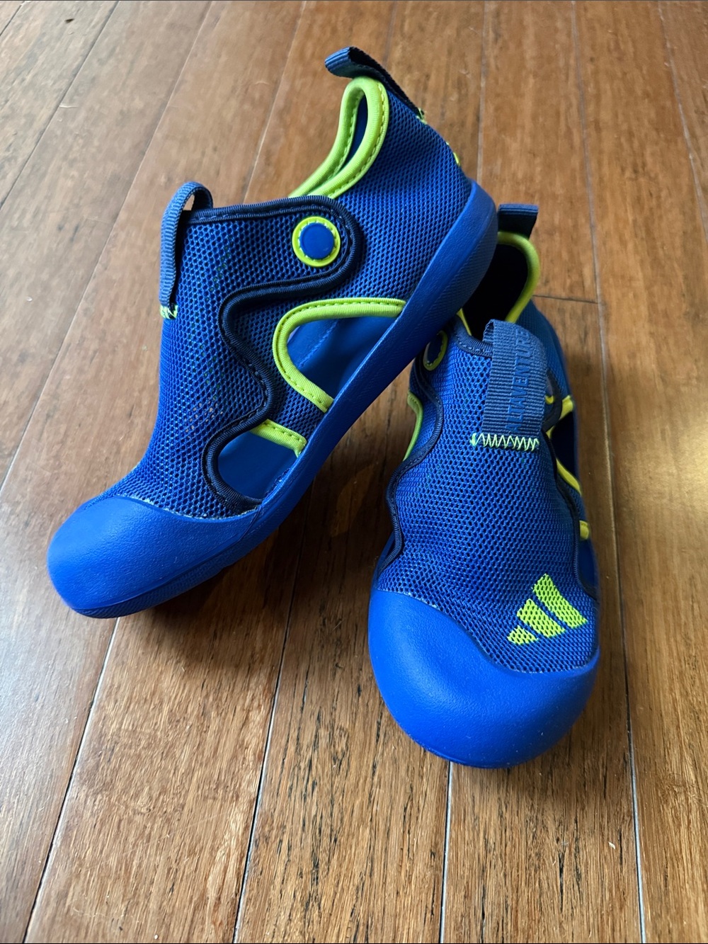 adidas Kids Blue and Lime Slip-On Water Shoes